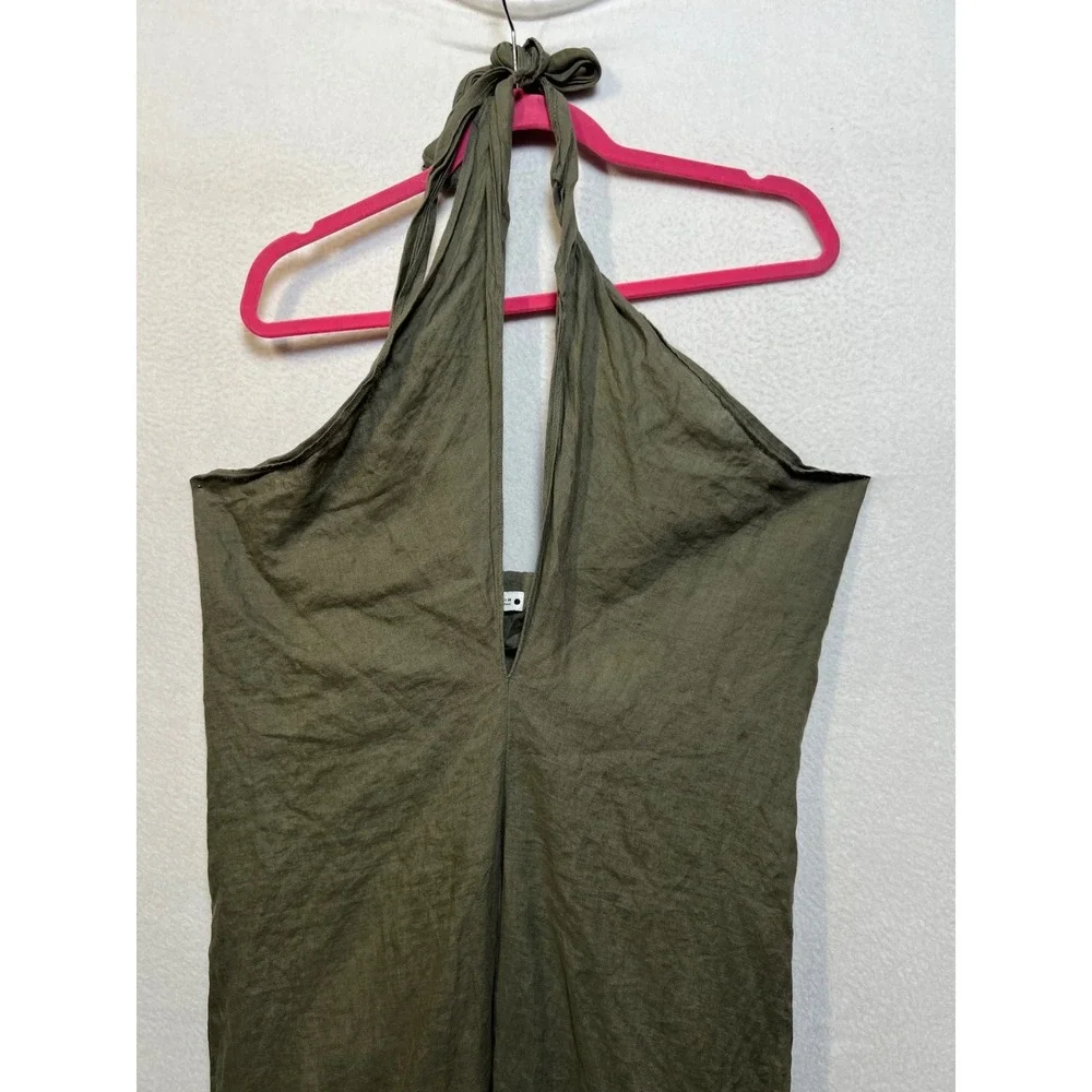 Zara‎ Womens Olive Green 100% Linen Halter Wide Leg Jumpsuit Size Medium